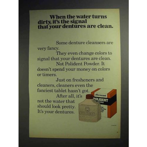 1970 Polident Powder Ad - When the Water Turns Dirty