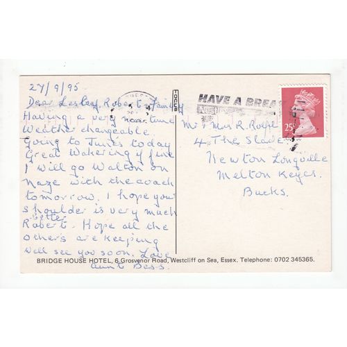 Bridge House Hotel Grosvenor Road Westcliff-on-Sea Essex 1995 Postcard