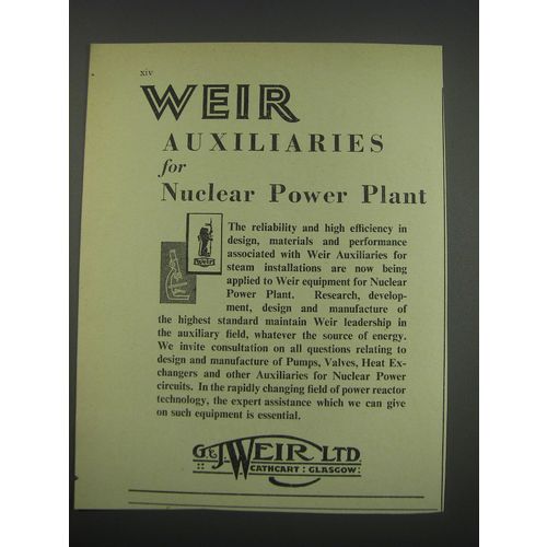 1957 Weir Equipment for Nuclear Power Plant Ad - Weir auxiliaries for Nuclear