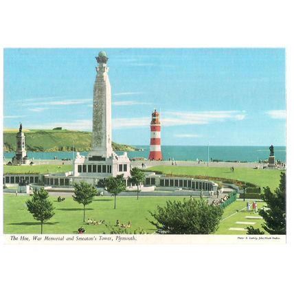 PLYMOUTH HOE, WAR MEMORIAL & TOWER, DEVON. unused postcard by John Hinde =