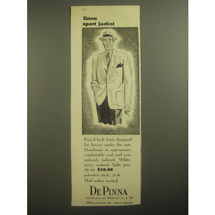 1950 De Pinna Linen Sport Jacket Advertisement