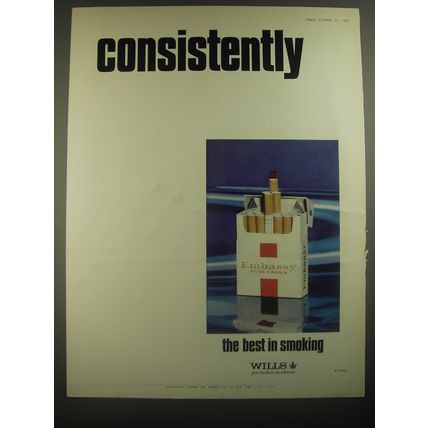 1967 W.D. & H.O. Wills Embassy Cigarettes Ad - Consistently the best in smoking