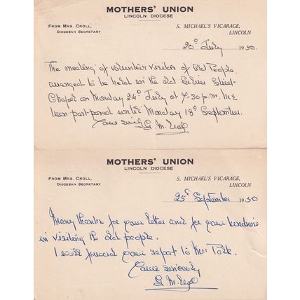Lincoln Diocese Mothers Union OAP Visit 2x Old Postcard s