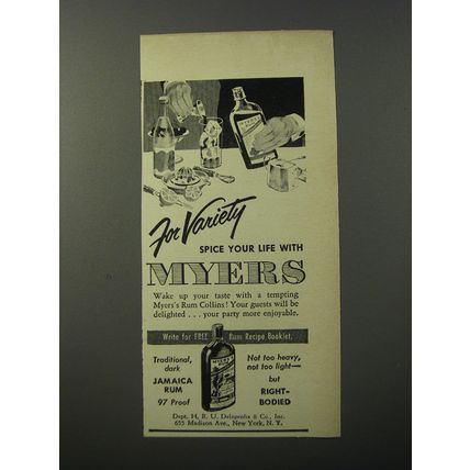 1953 Myers's Rum Ad - For variety