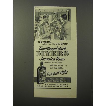 1953 Myers's Rum Advertisement - For variety