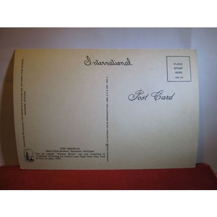 1928 FRANKLIN SEDAN, veteran motor car unused postcard Charles A Lindbergh #