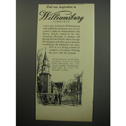 1955 Williamsburg Virginia Ad - Find new inspiration in Williamsburg Virginia
