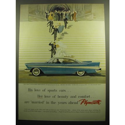 1957 Plymouth Car Ad - His love of sports cars.. her love of beauty