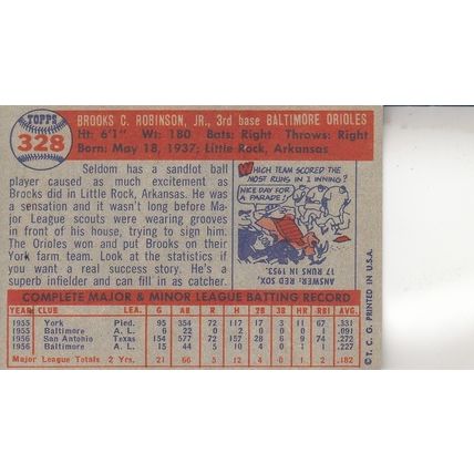 BROOKS ROBINSON 1957 AUTOGRAPHED BALTIMORE ORIOLES HOF WORLD CHAMPION THIRD BASE