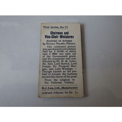 1912 RJ Lea Chairman & Vice-Chair Miniatures Card # 71 Portrait of Ariosto Good
