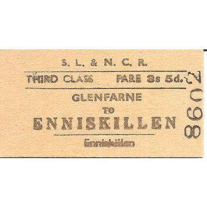 Sligo Leitrim & Northern Counties Rly Edmondson Ticket- Glenfarne to Enniskillen