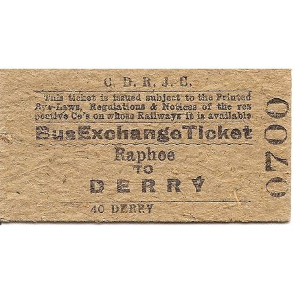 County Donegal Rlys Joint Committee Edmondson Ticket - Raphoe to Derry