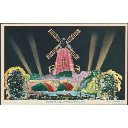 Dutch Mill, Blackpool Illuminations, Lancashire, c.1940s - Saidman Bros Postcard