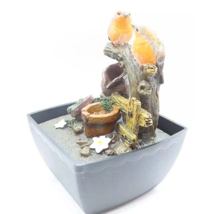 Water Fountain Robins on a Log 18 CM LED Colour Changing Home Decor Gift