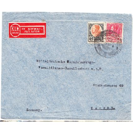 AIR MAIL etiquette on cover - Old red KLM - Thailand to Germany