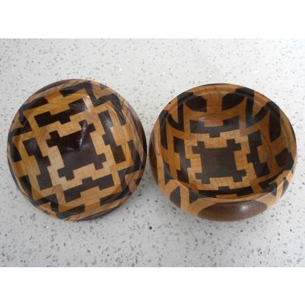 Beautiful Inlaid Wooden Treen Lidded Pot / Box