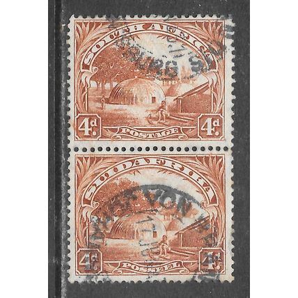 AFRICA SOUTH 1927 SG35b NATIVE KRAAL 4d VERTICAL PAIR USED