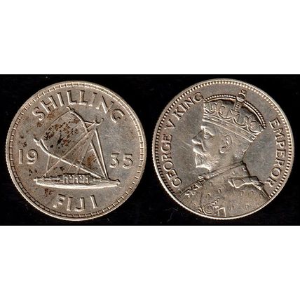 Fiji One Shilling 1935 Used Coin 1/- Geo V Outrigger Boat