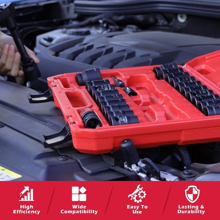 1/2" Drive Socket Wrench Set: 25-Piece SAE & Metric Impact Socket Ratchet Wrench