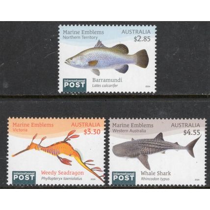 AUSTRALIA: 2024, MARINE EMBLEMS, SET OF 3 MINT NEVER HINGED STAMPS.+