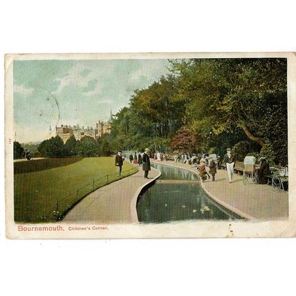 Postcard UK Dorset Bournemouth Children's Corner park stream posted