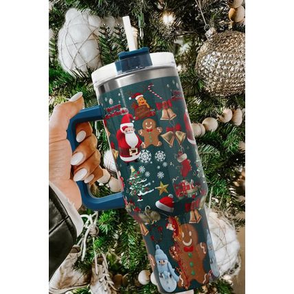 Sail Blue Christmas Pattern Print Handled Stainless Steel Tumblers