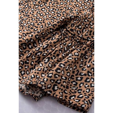 Chestnut Leopard Print Ruffle Wide Sleeve Blouse
