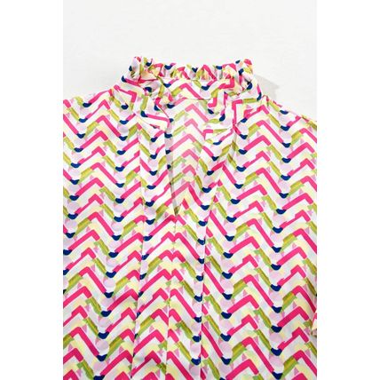 Multicolour Chevron Print Ruffled Sleeve Blouse