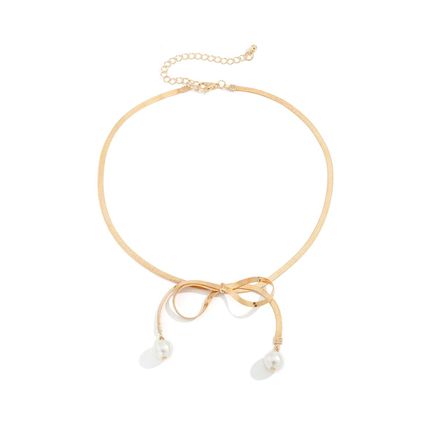 Gold Pearly Bow Collarbone Necklace