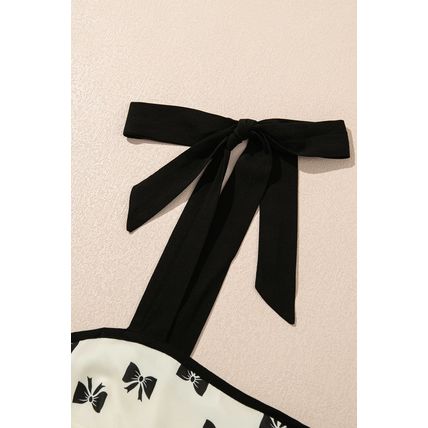 White Bow Knot Color Contrast Trim Knotted Shoulder Mini Dress