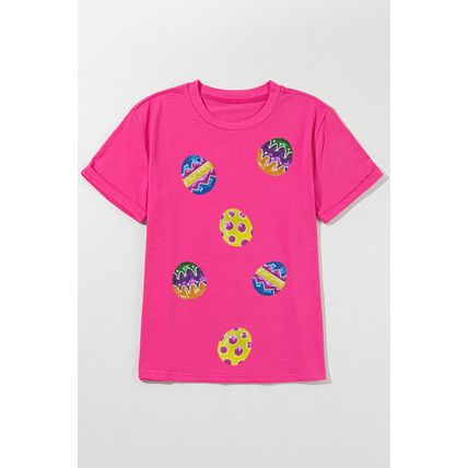 Rose Red Easter Eggs Patched Crew Neck Graphic Tee