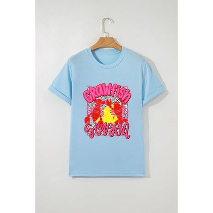 Light Blue Crawfish Season Fashion Graphic T Shirt