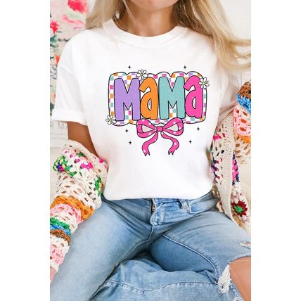 White Cute MaMa Bow Graphic Crewneck T Shirt