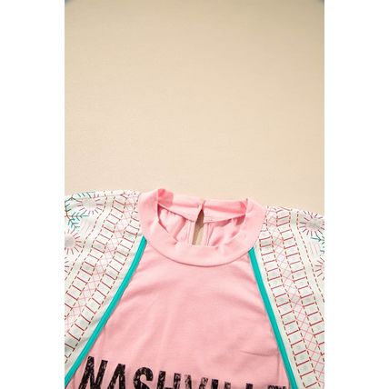Light Pink Vintage Nashville Printed Patchwork Tank Top