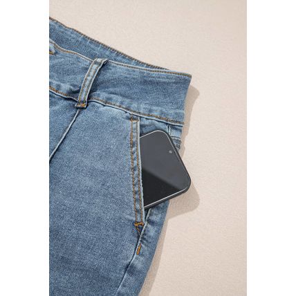 Dusk Blue 2 Button High Waist Piping Trim Bootcut Jeans