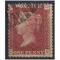 1858 SG43 1d Rd Plate 122 Fine Used Check Letters "OB".