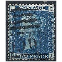 1858 SG47 2d Blue Plate 15 Good Used Check Letters "DJ".