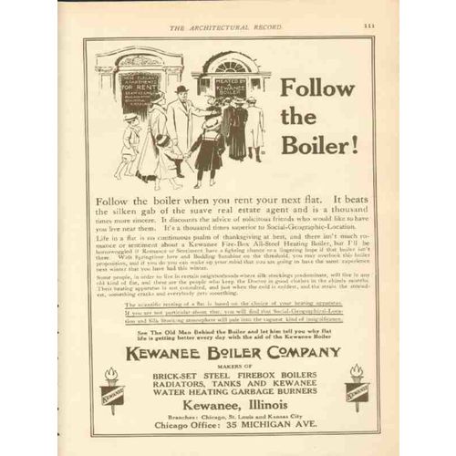 kewanee boiler company 1911 follow the boiler rent flat vintage ad