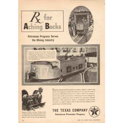 texas company 1950 rx aching back petroleum mining industry vintage ad
