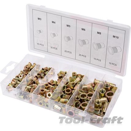 YATO professional steel threaded rivet nuts mix sizes 150 Pcs, M3-M10 (YT-36481)