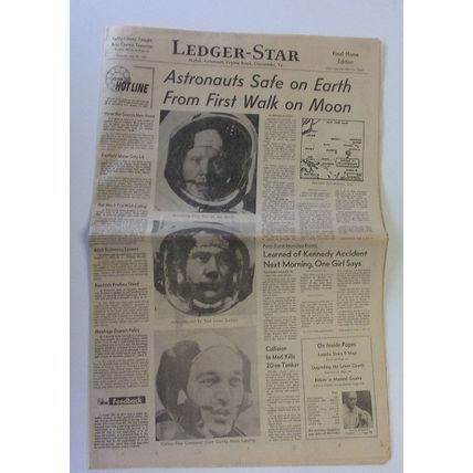 FIRST WALK ON MOON Ledger Star newspaper JULY 24 ,1969