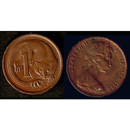 Australia One Cent 1980 Used Coin Possum Queen Elizabeth II 1c QE II