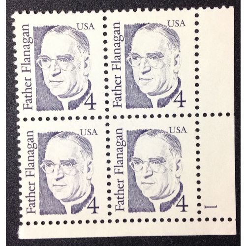 US Stamp #2171 mint: 1986 4c Father Flanagan - plate block (mat gum?) MNH