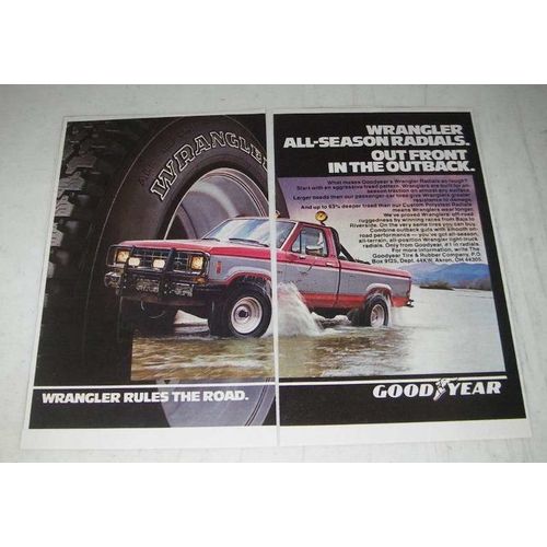 1984 Goodyear Wrangler Radial Tires Ad - Wrangler All-Season Radials. Out front