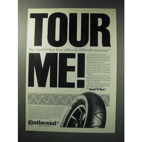 1987 Continental Conti Tour Motorcycle Tires Ad - Tour Me