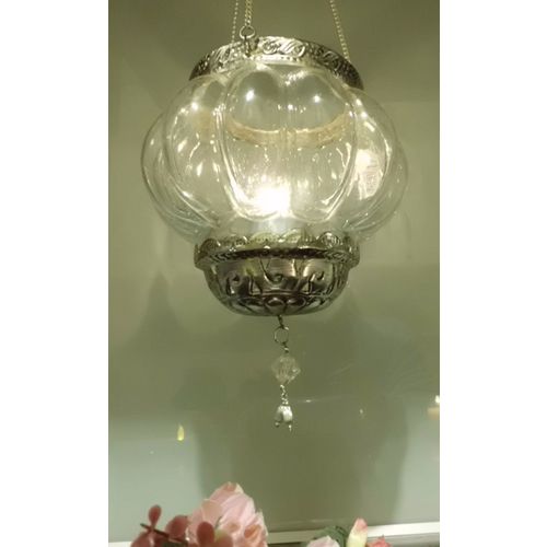 Hänge-Windlicht, ?16cm Teelicht-,Kerzenhalter, Glas-Laterne Bauernsilber,Lampion