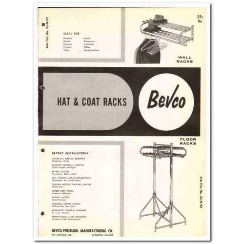 BEVCO-PRECISION MFG COMPANY 1964 Hat coat wall racks vintage catalog