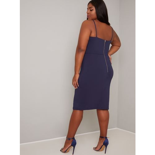 Chi Chi London Curve Embroidery Occasion Bridal Dress 14 Navy/Gold