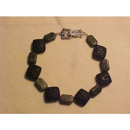 Dragon Bracelet Green Jasper Anklet Magnetic Clasp Black Stone Carved Dragon 10"