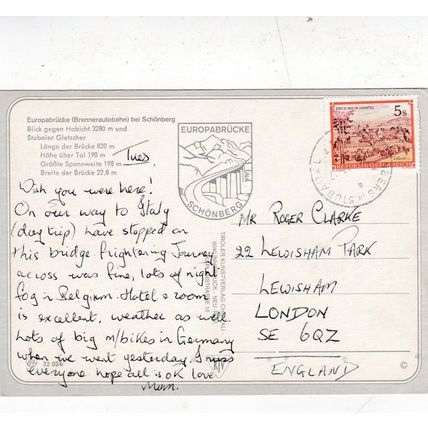 Europabrucke Schonberg Austria Postcard 1987 used VGC